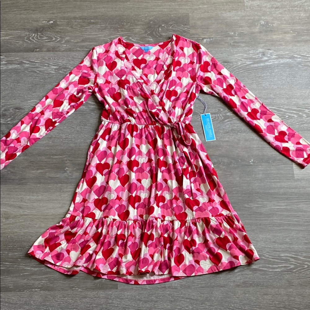 Draper James RSVP Heart Print Long Sleeve Faux Wrap Tiered Dress, New with Tags - Picture 2 of 7